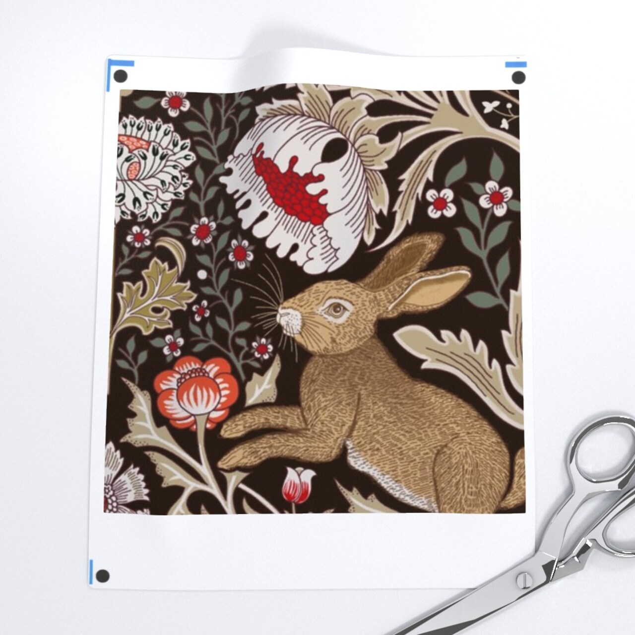 Rabbit Neutral Damask Red Floral Botanical Earth Tones Traditional Arts And Crafts Custom Printed Fabric by Spoonflower Various Fabrics by the Yard or Fat Quarter